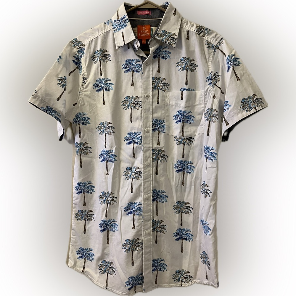 Free Planet White and Blue Tropical Print Shirt